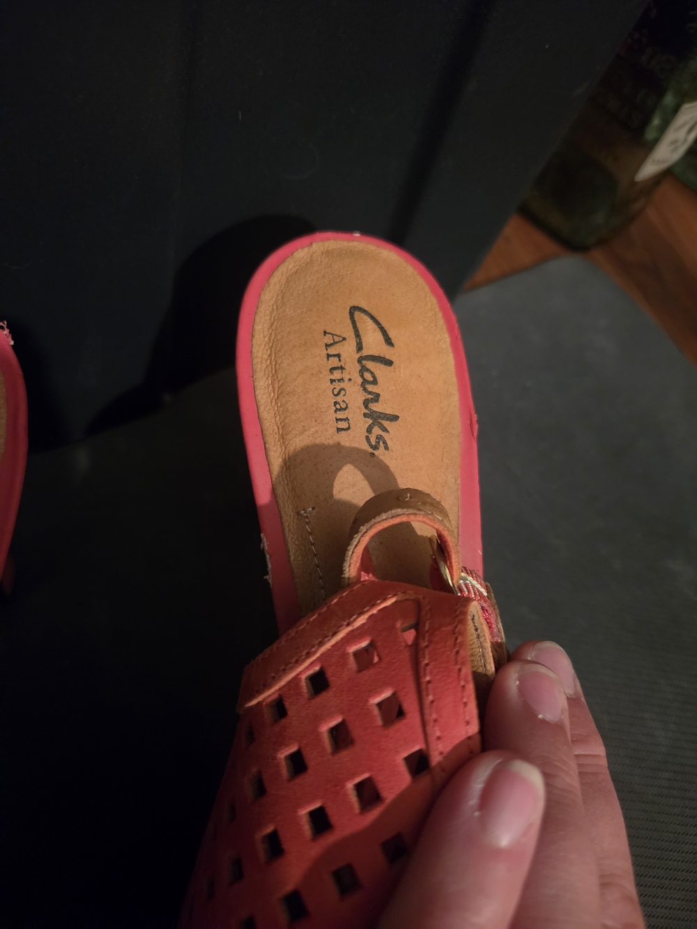 0Clarks Artisan Womens Red-Pink Cutout Slide Sandals